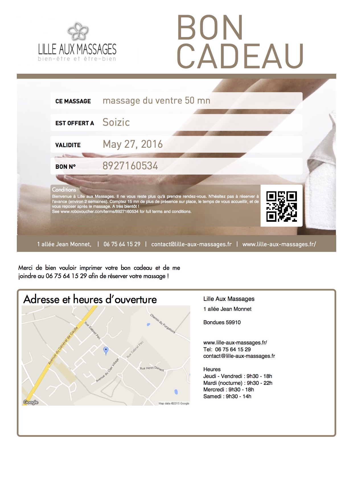 bon cadeau massage lille